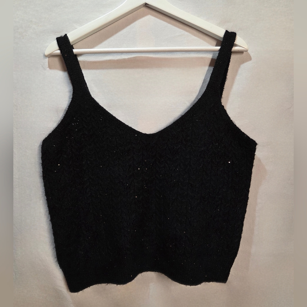 Y2K Mexx Black Knit Sparkle Sleeveless Crop Top Tank Size XXL